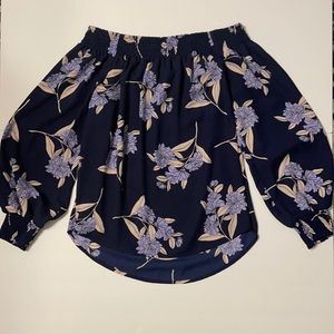 Off the shoulder blue floral blouse